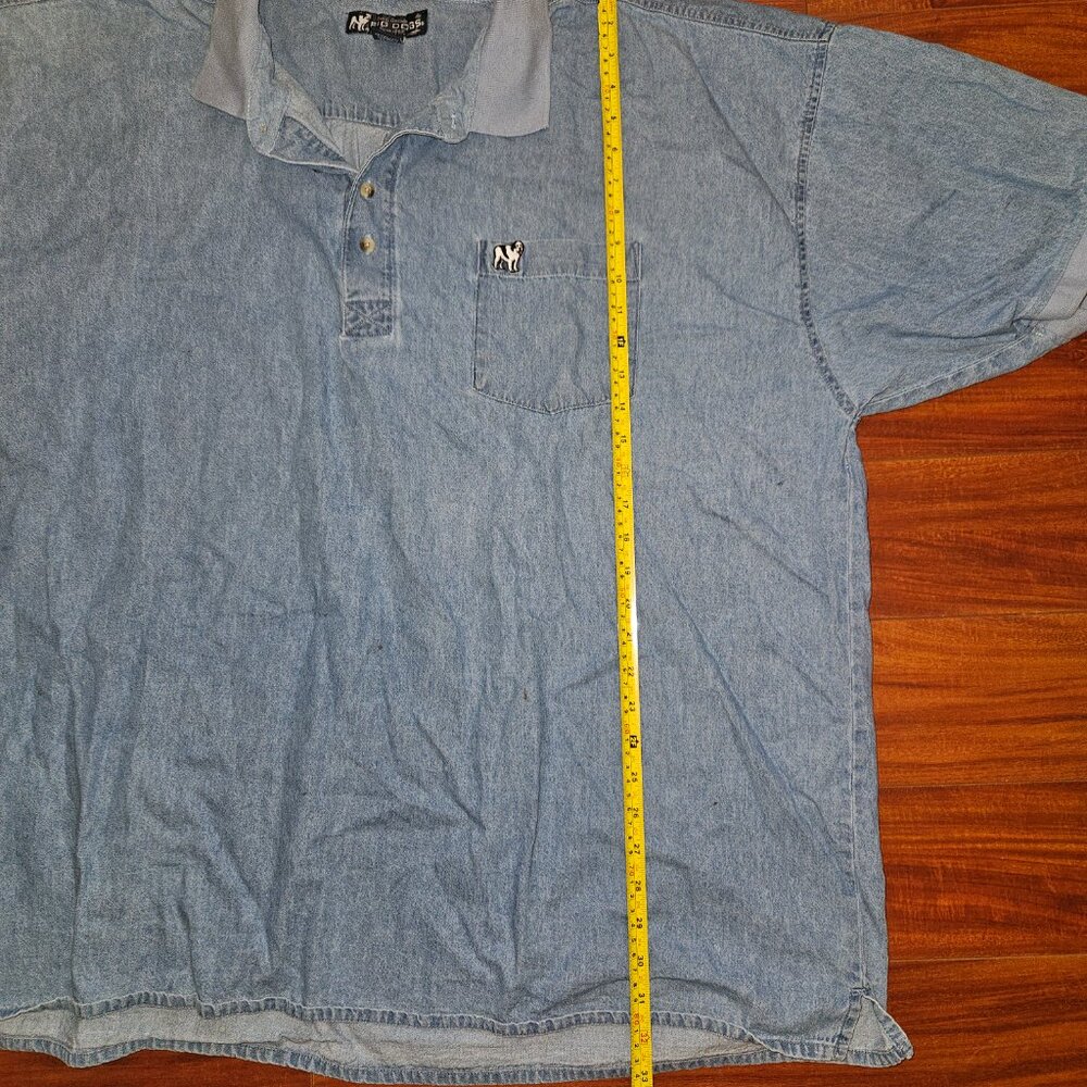 Vintage Style Light Blue Denim Big Dogs Polo Shirt Size 4x - Picture 5 of 6